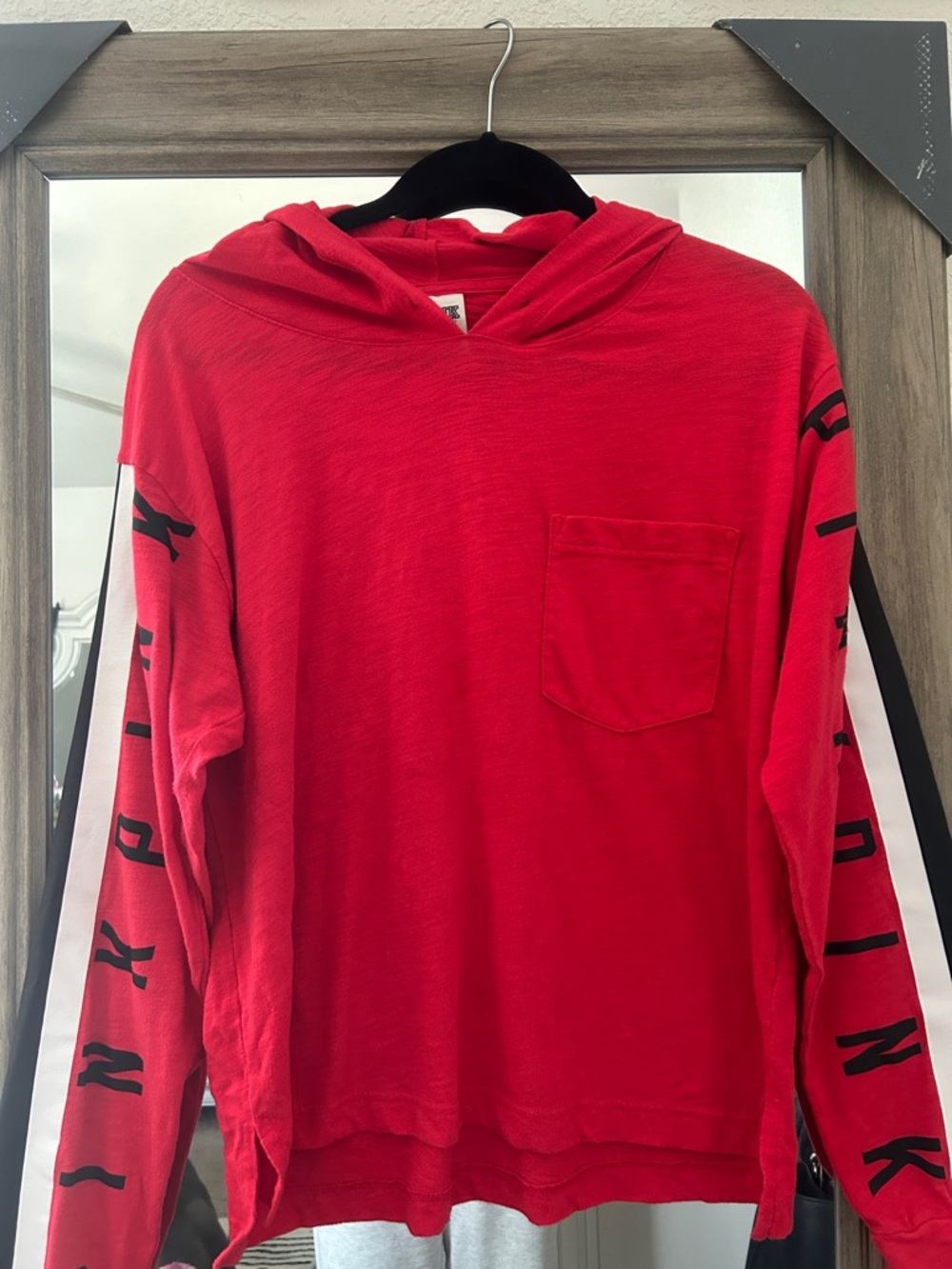 PINK hooded long sleeve tee